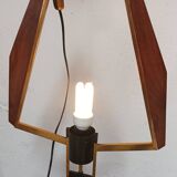 Teak, brass and opaline pendant light, Italy 1960