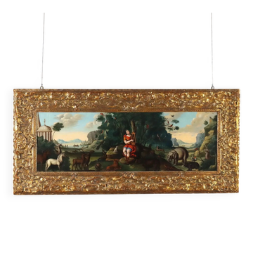 Ancient painting "Orpheus Charming the Animals" oil on panel '700