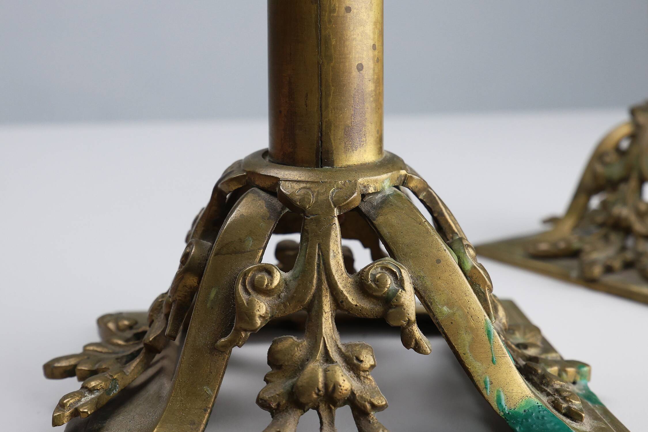 Pair of Antique French copper candlesticks in Baroque style, 1900s