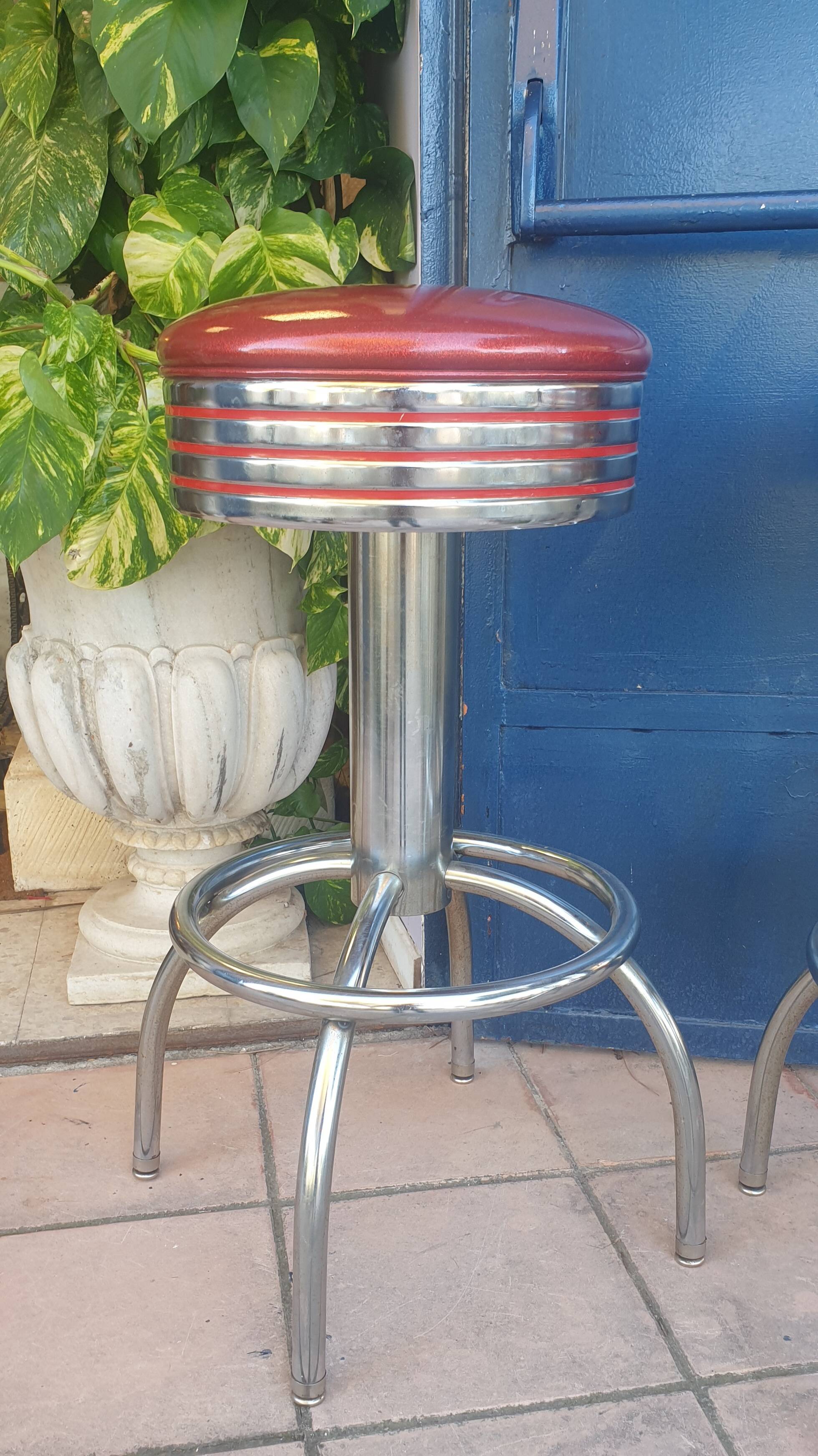 Paire de tabouret vintage fer et simili