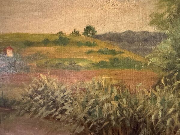 Tableau ancien, paysage à l’étang, signé et daté 1895