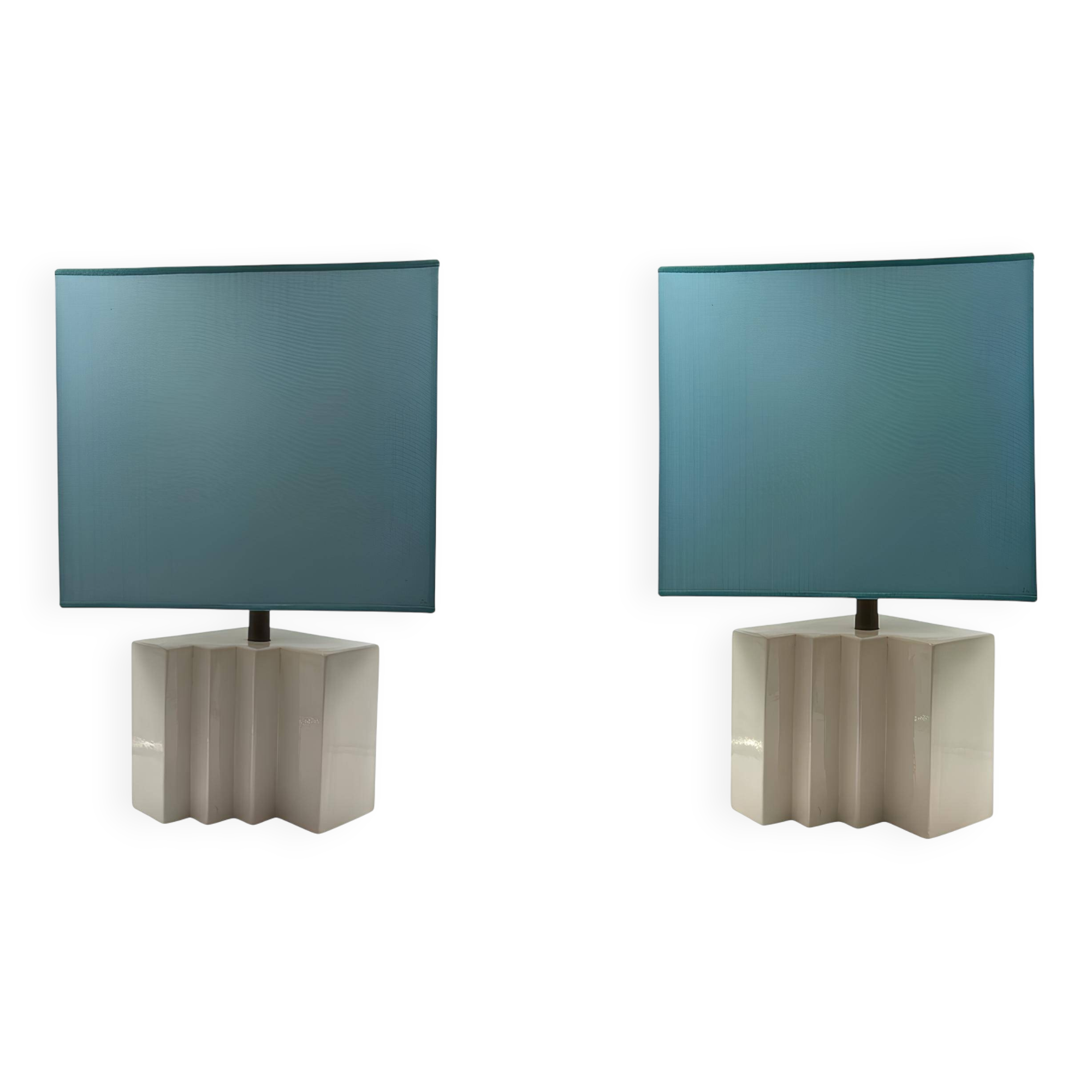 Hollywood regency set of 2 ceramic table Lamps, France 1970s