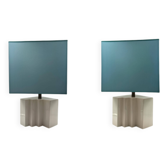 Hollywood regency set of 2 ceramic table Lamps, France 1970s