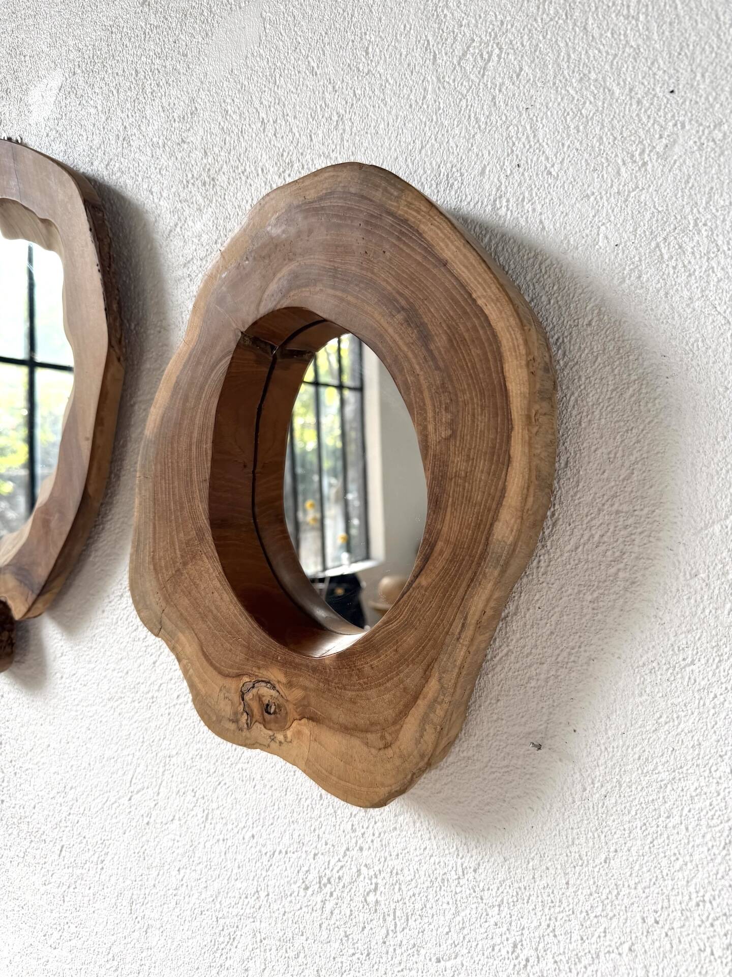 Set of 2 organic brutalist mirrors wood 1950s