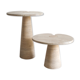 Pair of Coffee Tables in Angelo Mangiarotti style in Italian Travertine. Part of the Eros series, the Ita