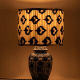 Hand-Painted Ceramic Table Lamp in Delft Blue and White with Ikat Shade