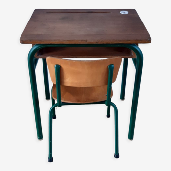 Bureau et chaise d'écolier pour enfant avec encrier années 30-40