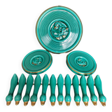 turquoise ceramic dinner service from the 40s/50s