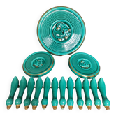 Service de table en céramique turquoise, années 40-50