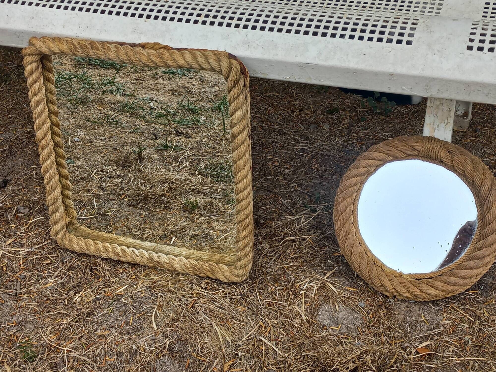 Set of 2 Audoux and Minet mirrors with rope from the 1950s.