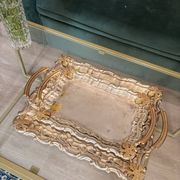 Pair of Nesting Tables Silver Metal Golden Decor Vine Leaf Maple