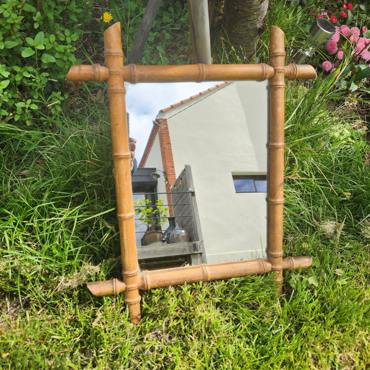 Antique turned wooden mirror