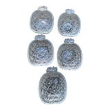 5 vintage transparent molded glass pineapple cups