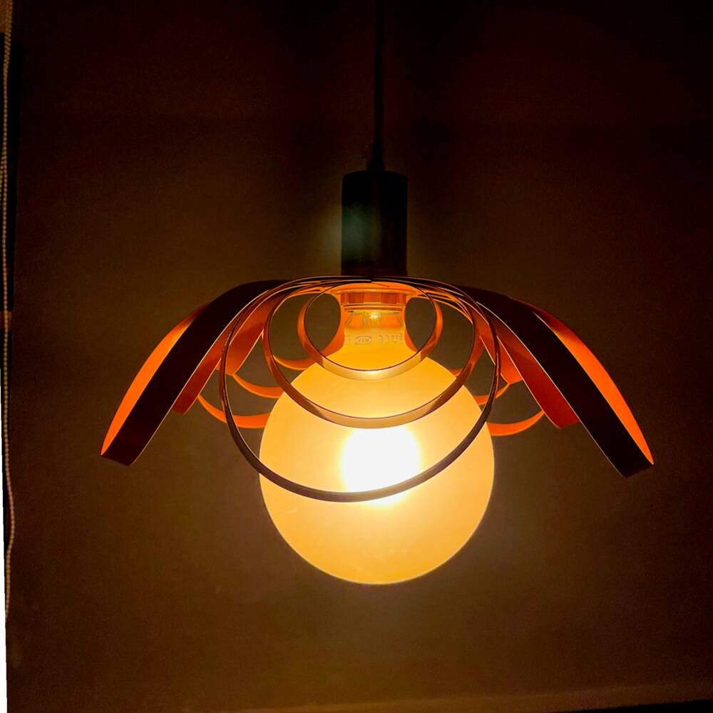French modern orange metal ribbon lamp