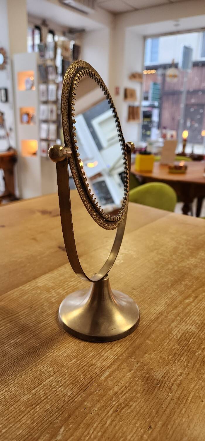 Brass standing mirror