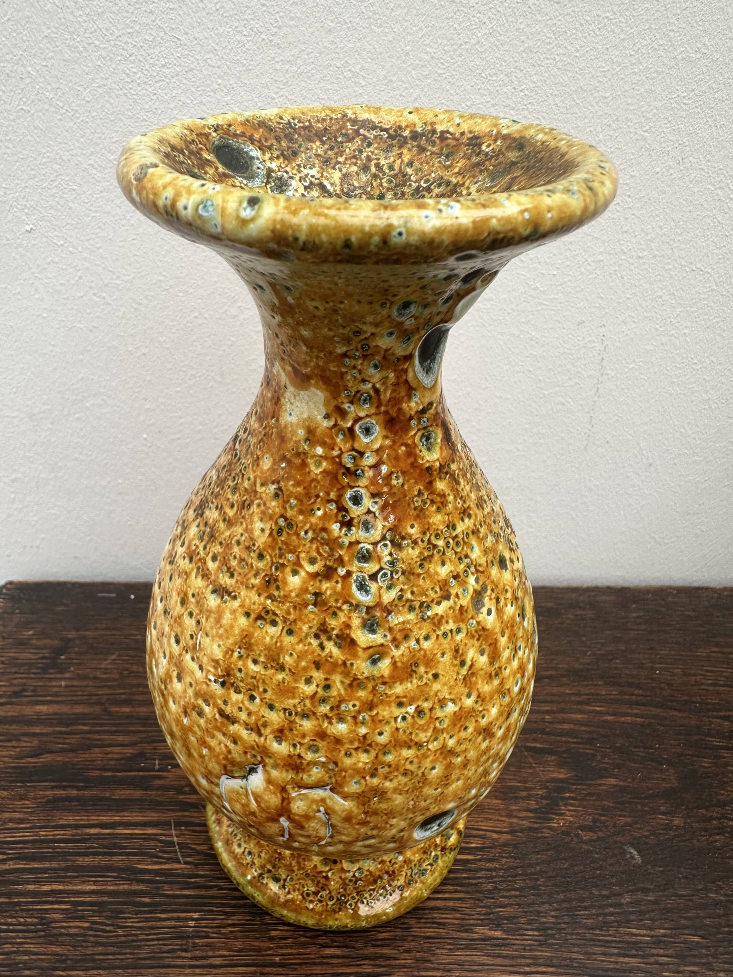 Set of 3 vases and 1 trinket tray, Honey / Fat Lava Vallauris, 1970s