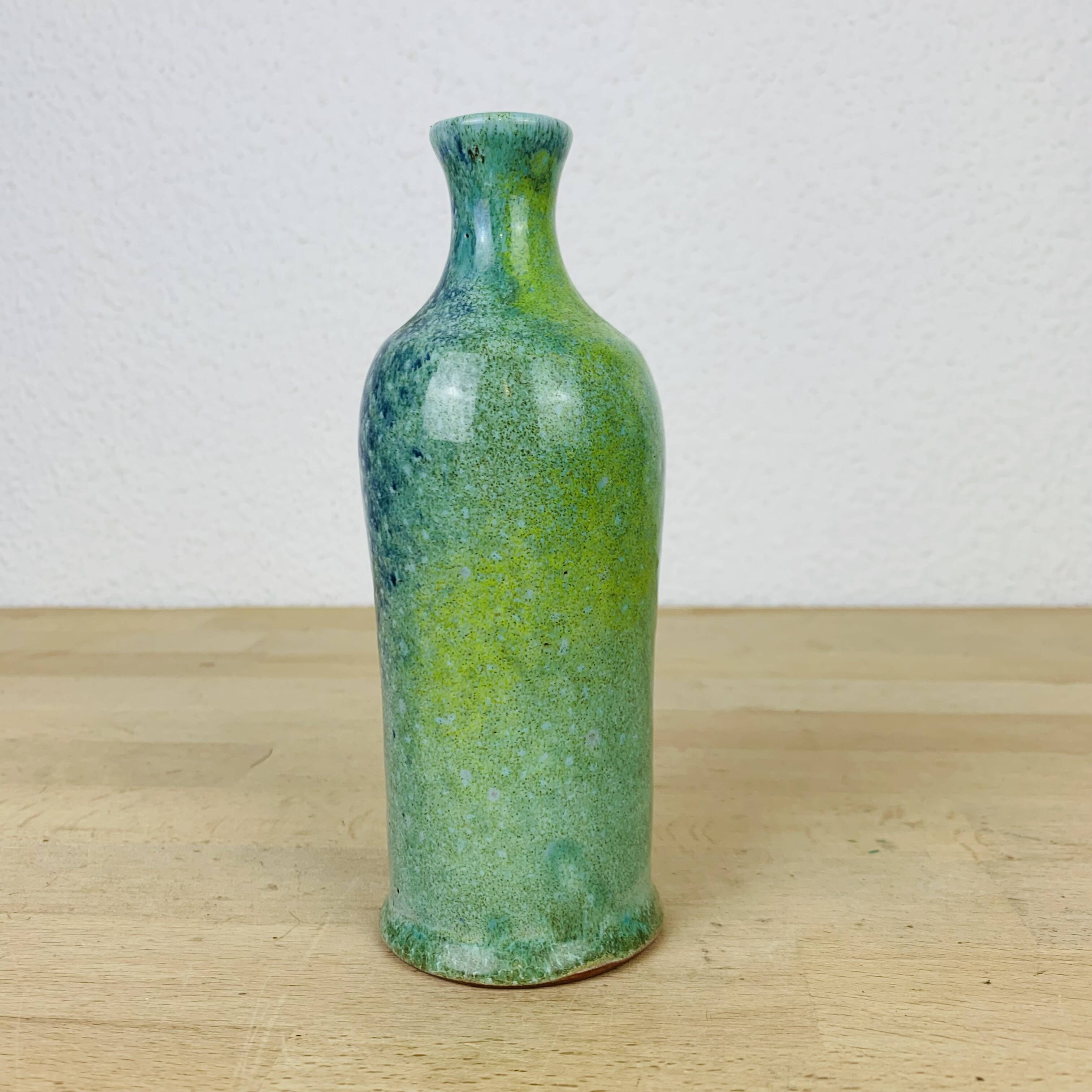 Blue ceramic bottle vase