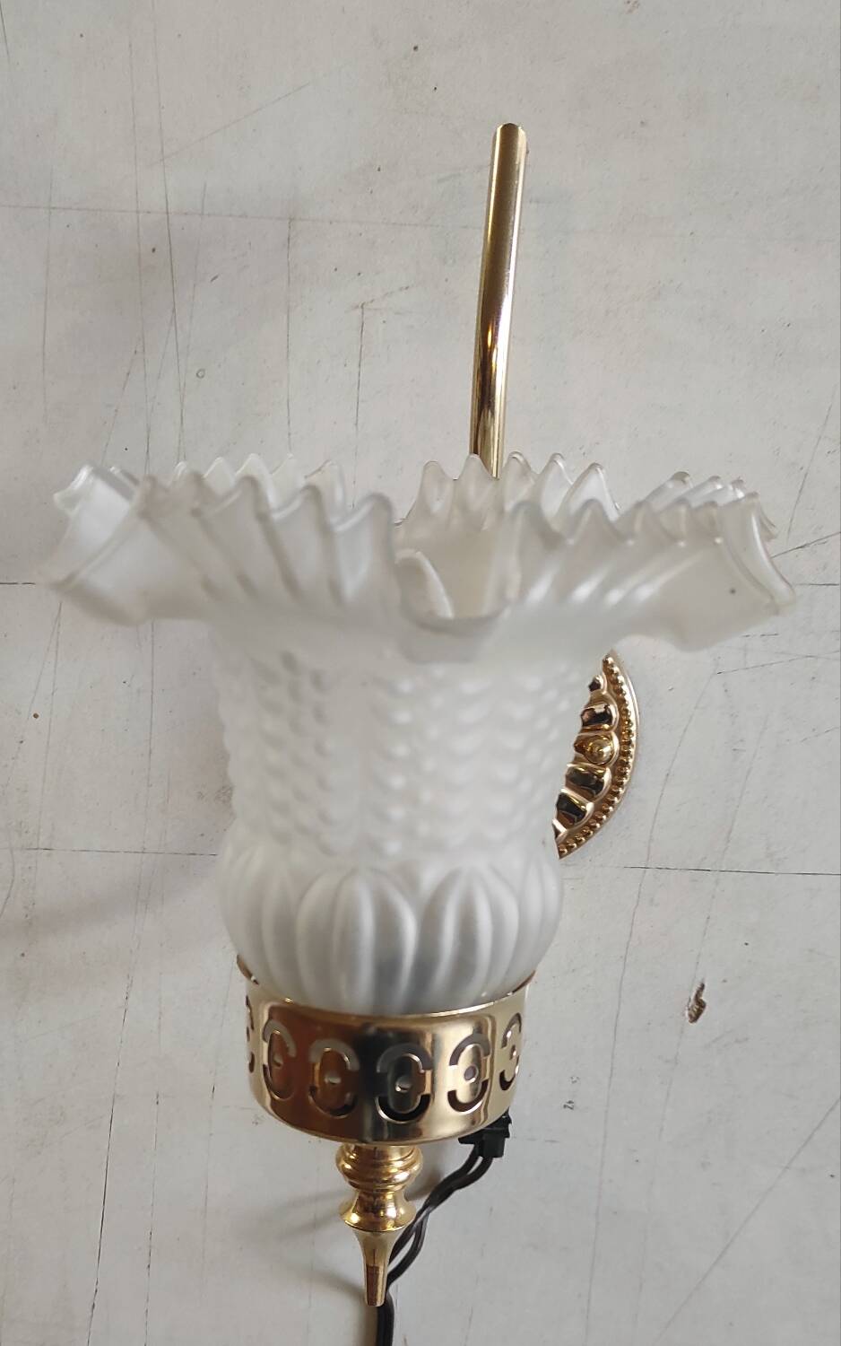 Gold metal wall light with glass tulip - mid 20th century