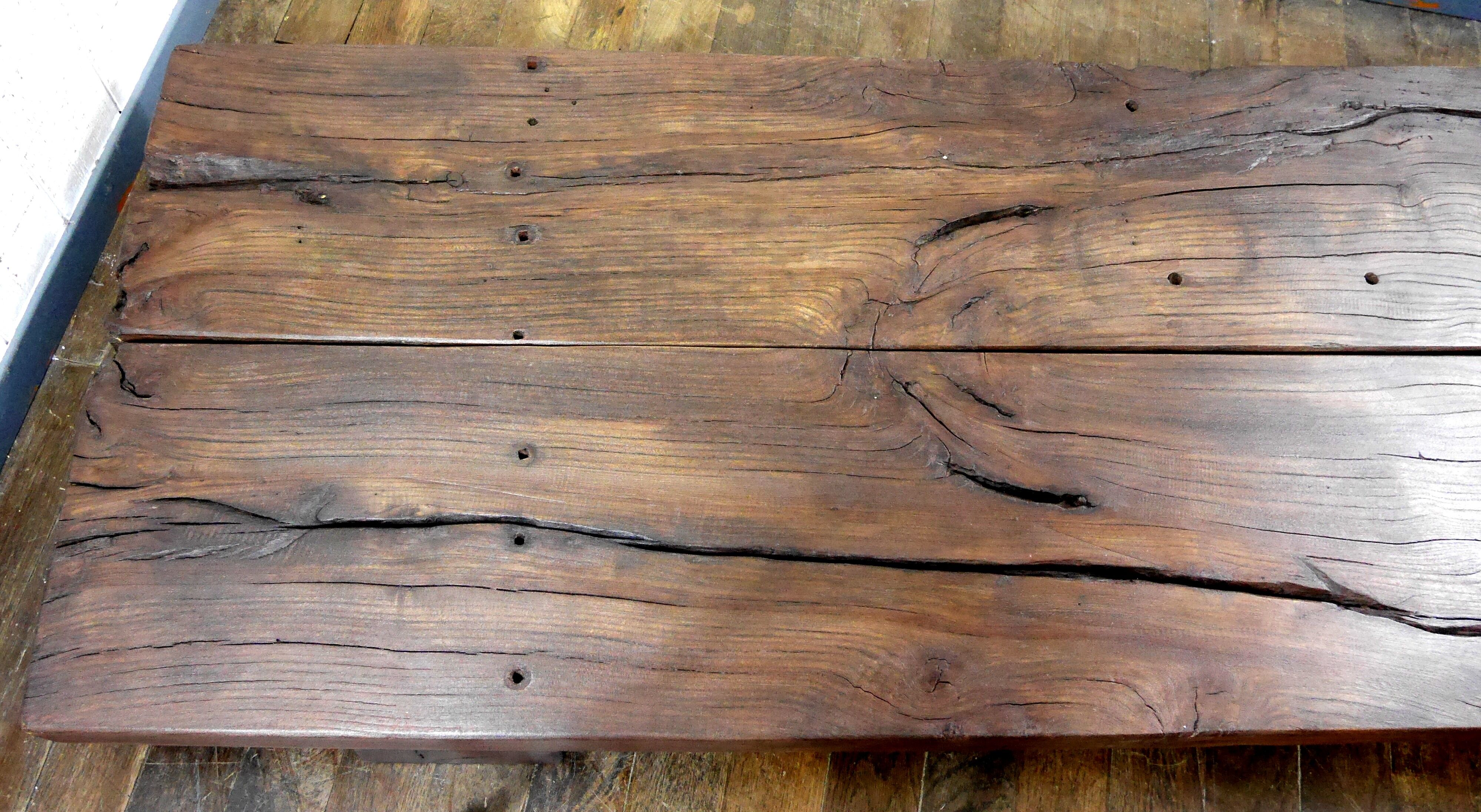 pair long coffee table solid wood brutalist