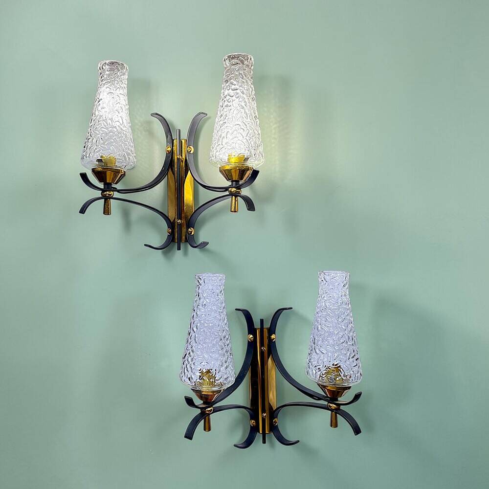 Pair Mid Century Itaian Modern  double wall sconce