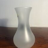 Duo vase en verre dépoli à fleurs noire et rose années 1980