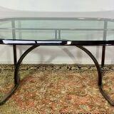 Glass and chrome steel table, design italy 1960