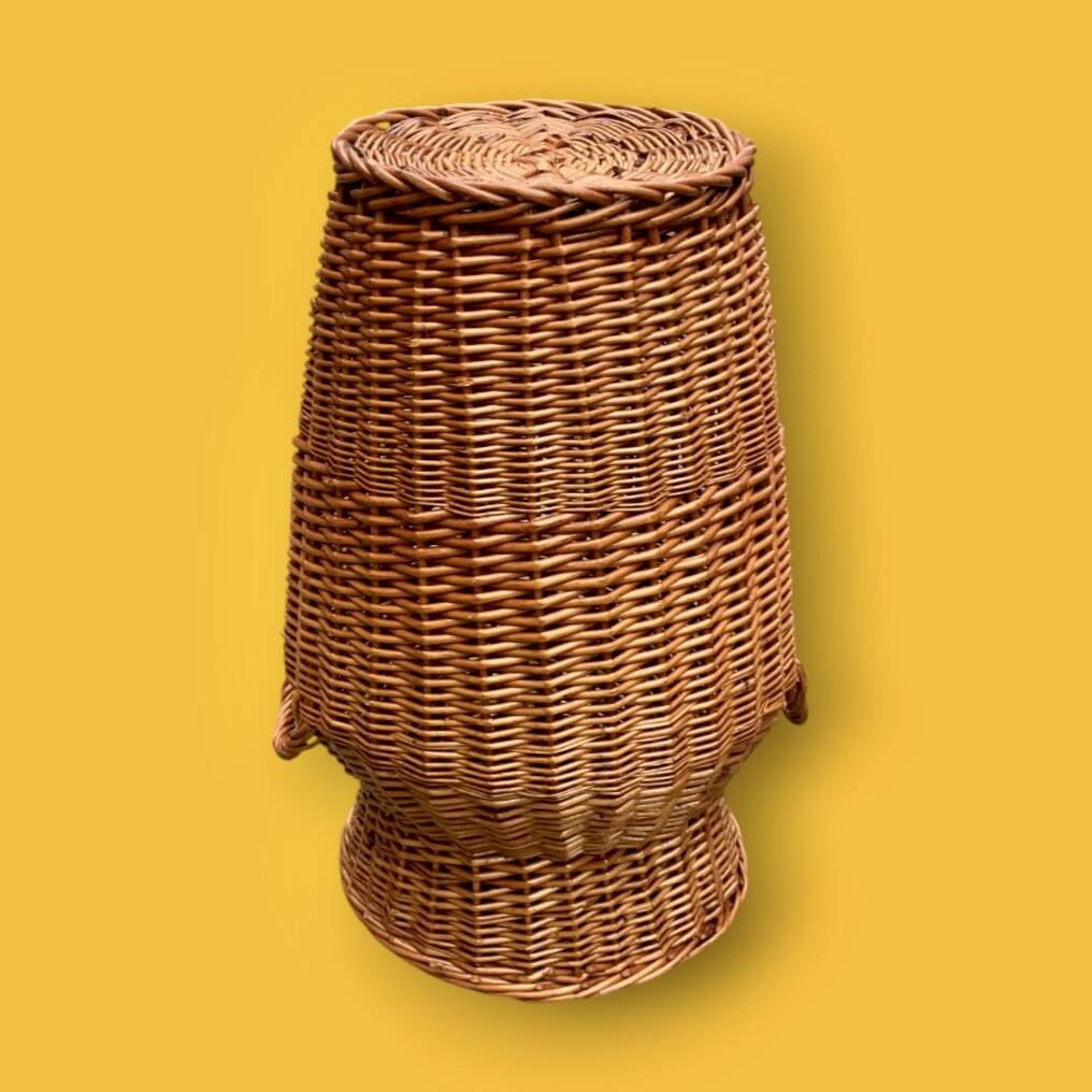 Large antique woven wicker basket – amphora shape – circa 1950