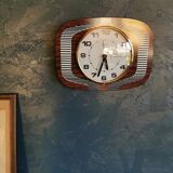 Vintage formica clock silent wall clock "Featured wood stripes"