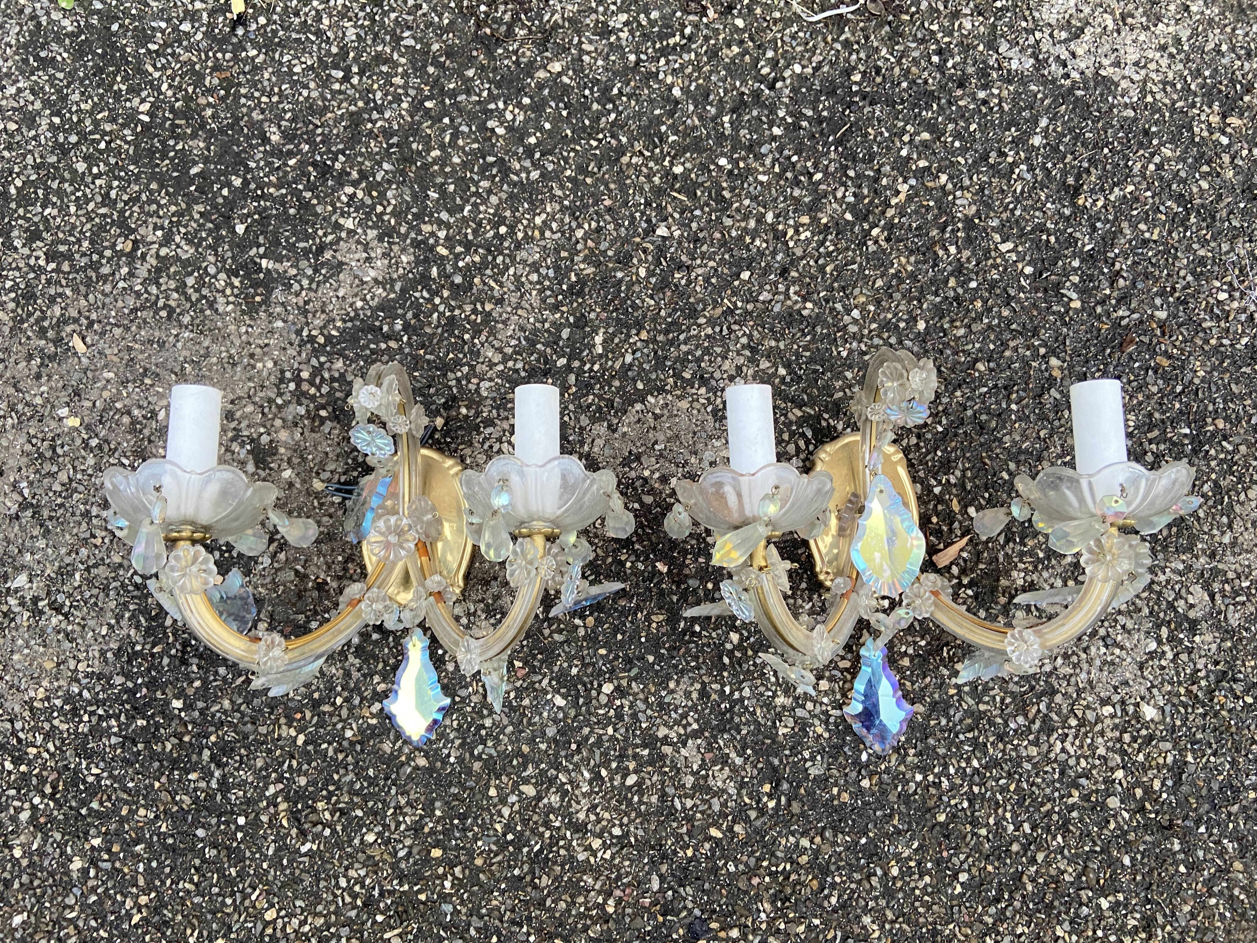 2 Venetian crystal sconces wall lights Marie-Thérèse old rococo