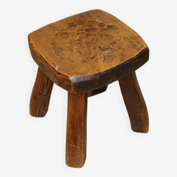 Vintage brutalist low stool in solid ash, 1960s