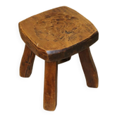 Tabouret bas vintage brutaliste en frêne massif, 1960