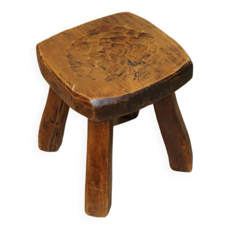 Vintage brutalist low stool in solid ash, 1960s