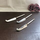 Set of 3 small silver metal cheese knives