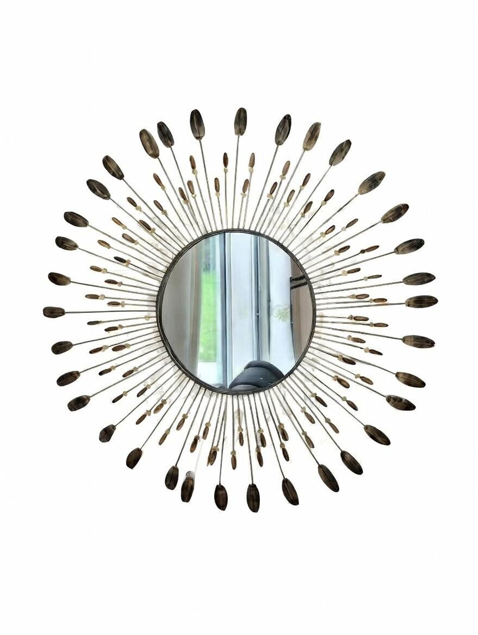 Vintage metal sun mirror in the style of Line Vautrin