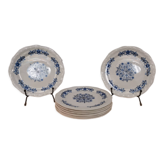 Set of 8 old dessert plates in French earthenware Moulin des Loups from the 50s