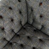 Chesterfield sofa in wood, tweed and leather