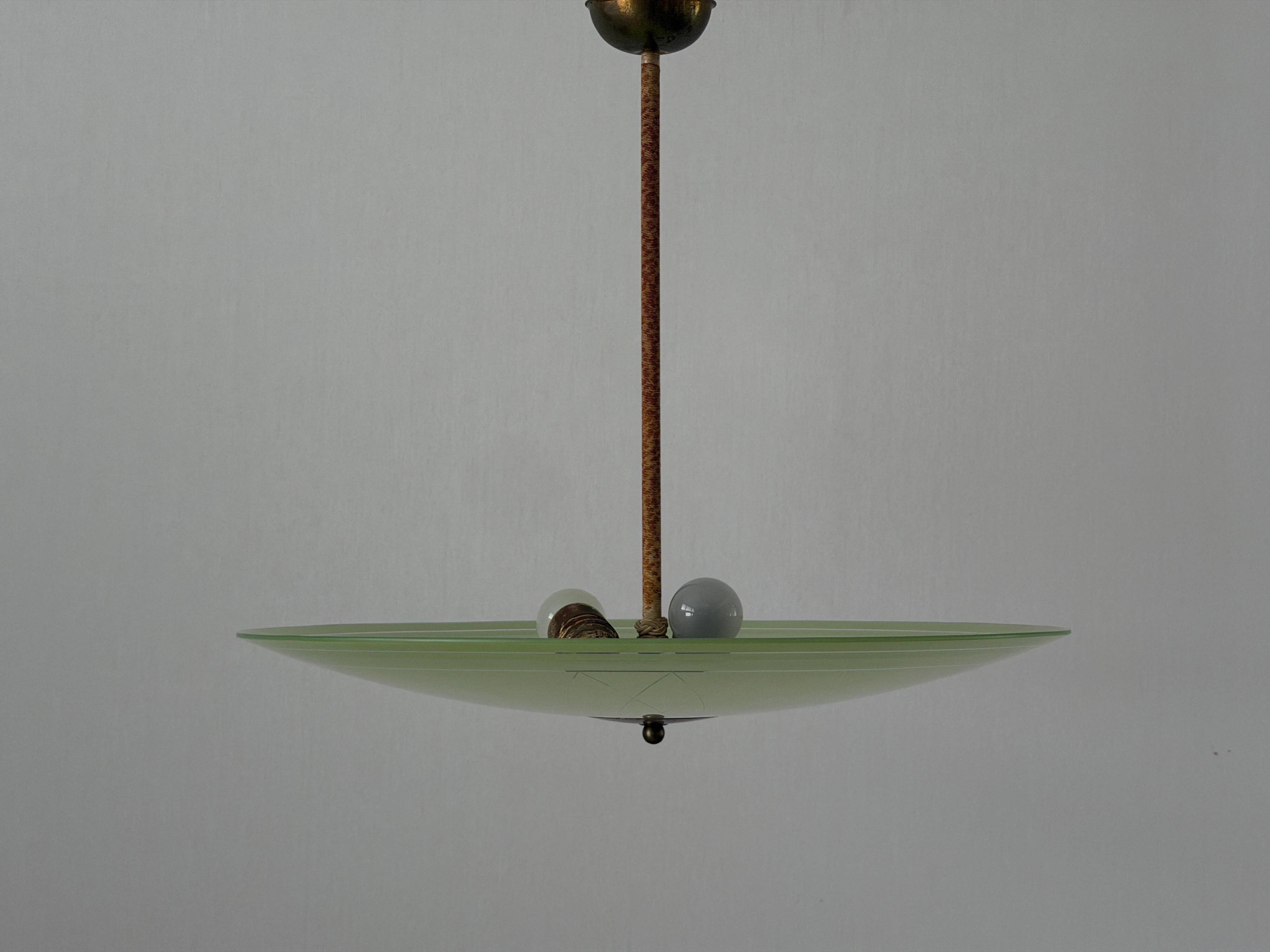 Art Deco ceiling light in green glass, 1940s, Germany