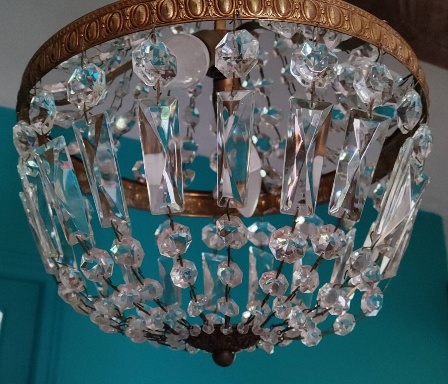 Lustre montgolfière à pampilles ∅ 30 cm laiton