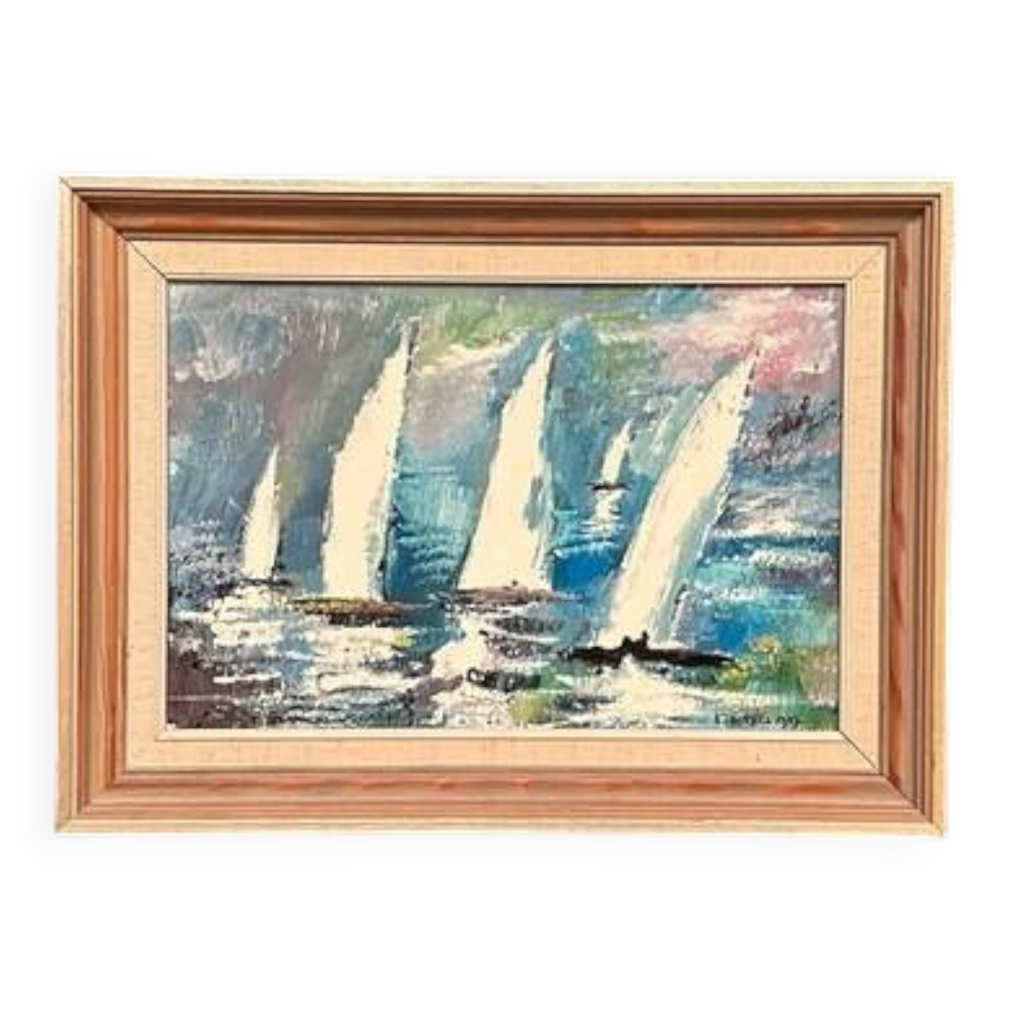 Original Swedish Oil on Panel – “Sailboats” by Bertil Thorell,  Signed
