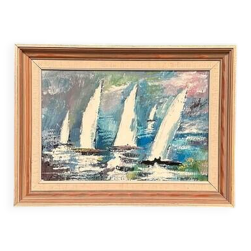 Original Swedish Oil on Panel – “Sailboats” by Bertil Thorell,  Signed