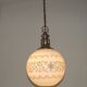 French Mid-Century Globe Pendant, Blue Pattern Shade, Vintage Hanging Light