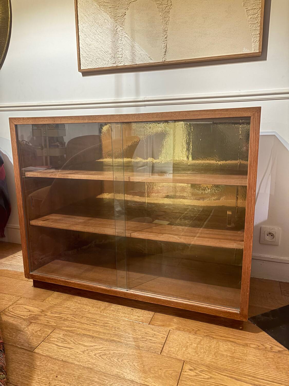 Wooden display cabinet with sliding doors