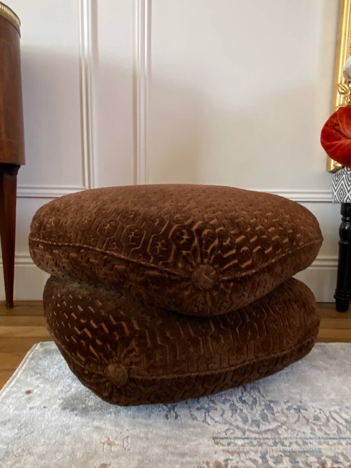 Vintage velvet pouf by Jacques Charpentier for Maison Jansen, 1970