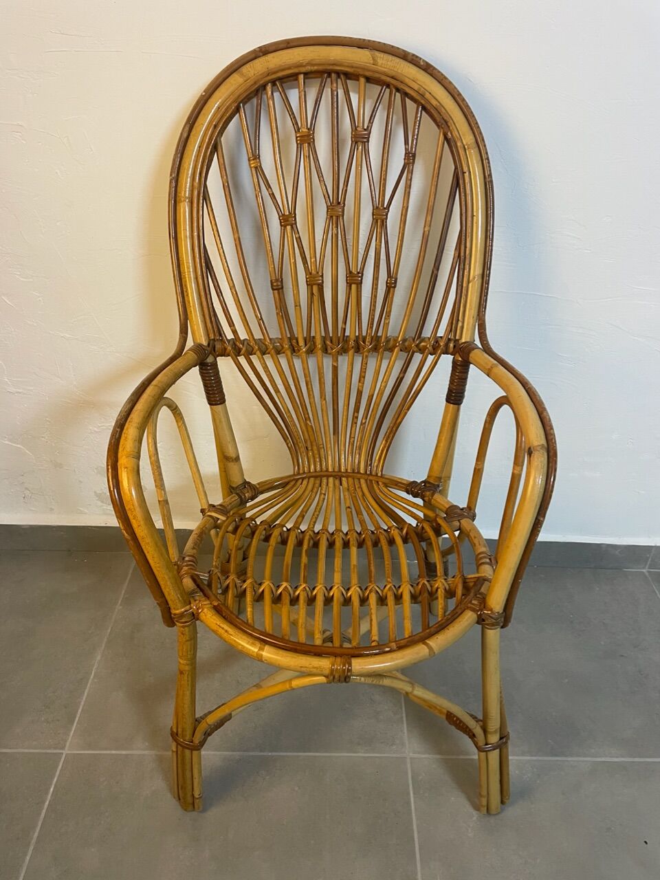 Set of 4 rattan armchairs from the 60s Italian