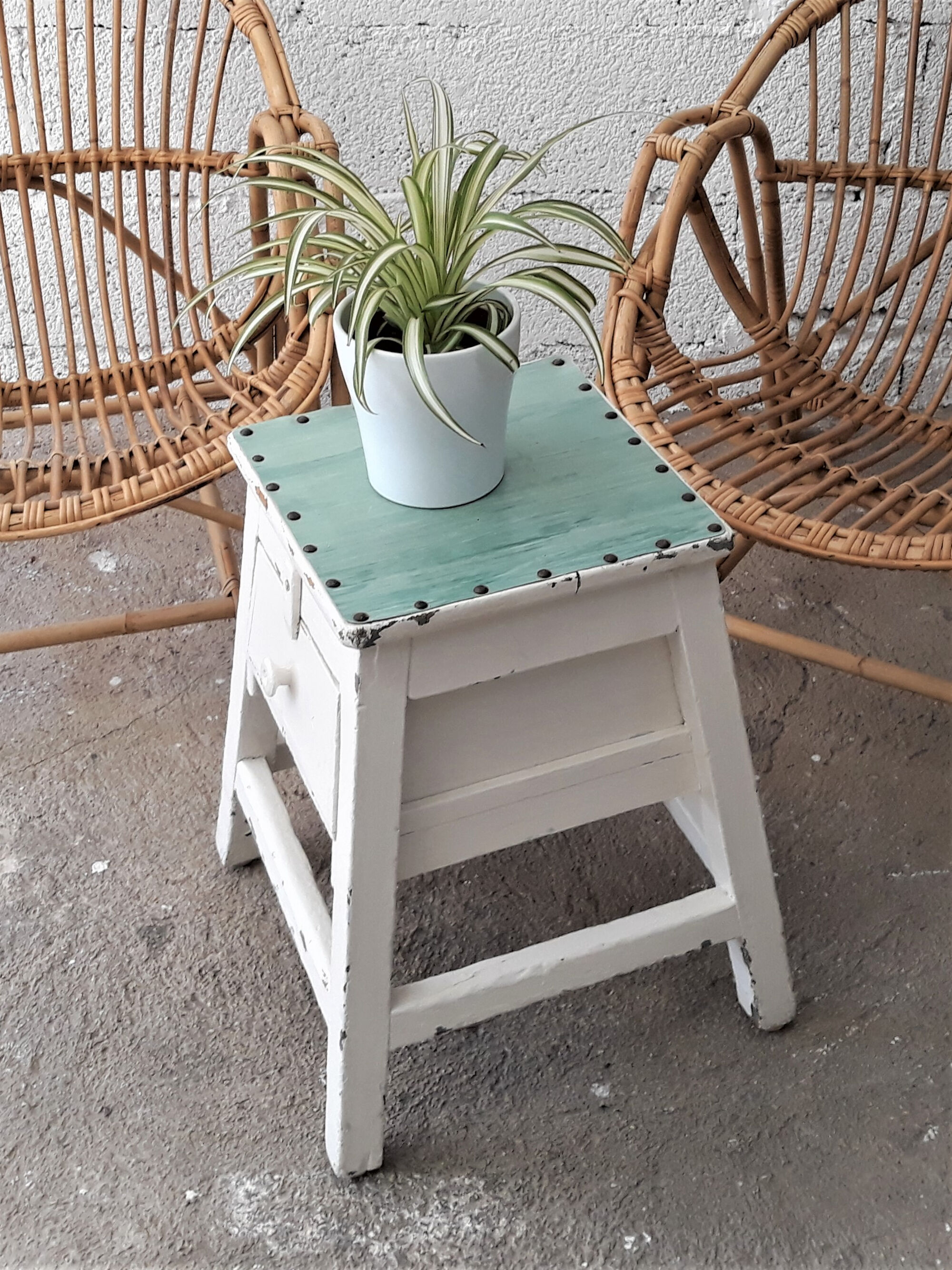 Wooden waxer's stool with drawer