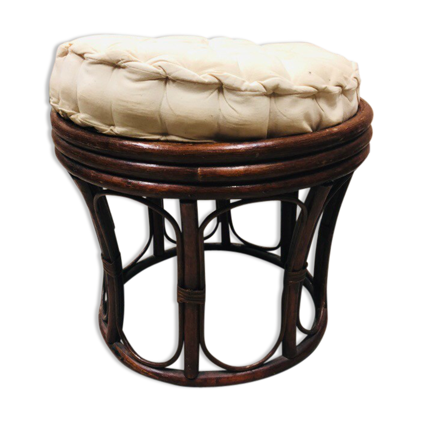 Pouf stool in rattan and bamboo vintage