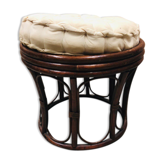 Tabouret pouf en rotin et bambou vintage