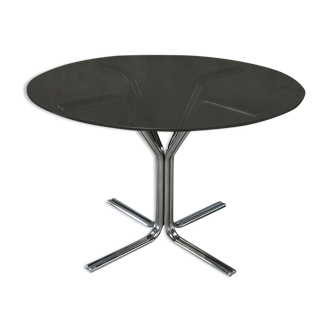 Dining table 1970 chrome and smoked glass