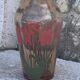 Vintage red-flowered pink glass vase