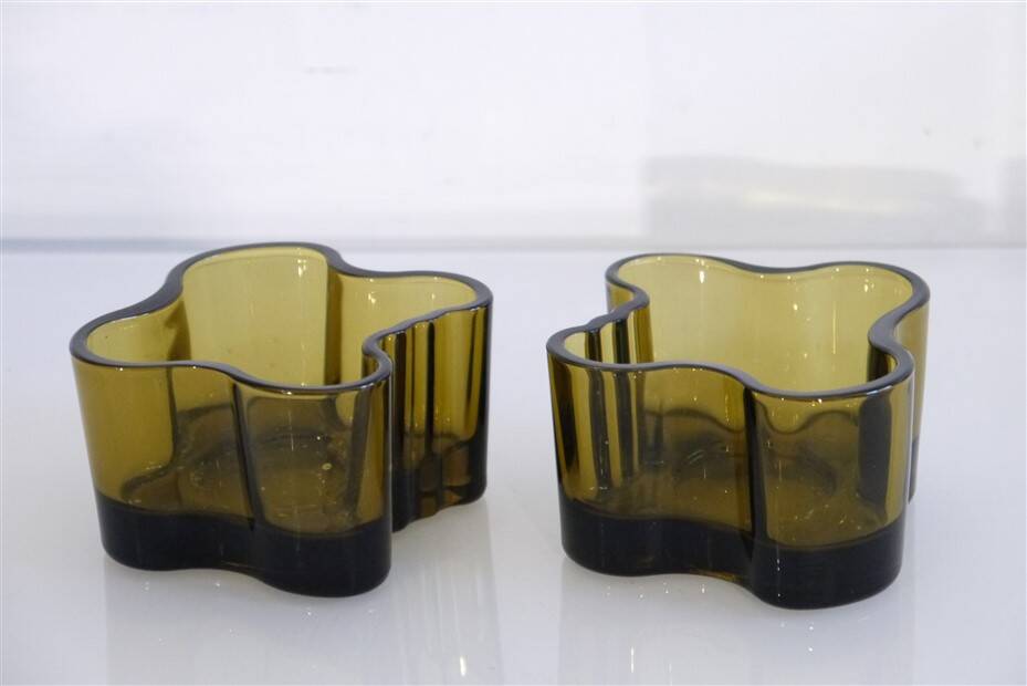 Pair of glass tealight holders from Iittala 1960